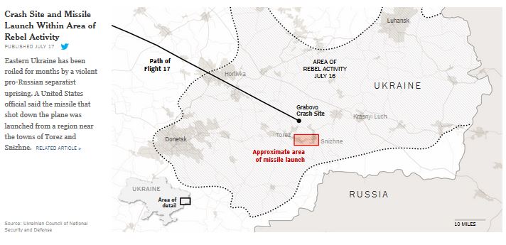 ウクライナ東部MH17墜落地点地図NYT
