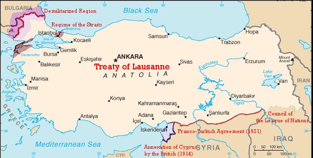 トルコの版図を決めた条約の地図
