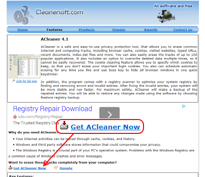 ACleaner ダウンロードページ